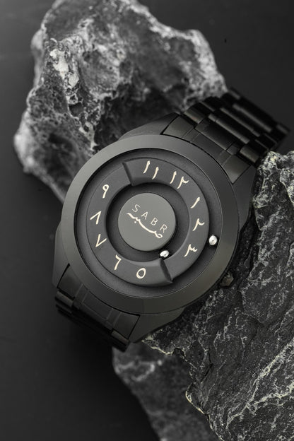 LUXURY SABR ARABIC NUMERAL BLACK STEEL WATCH