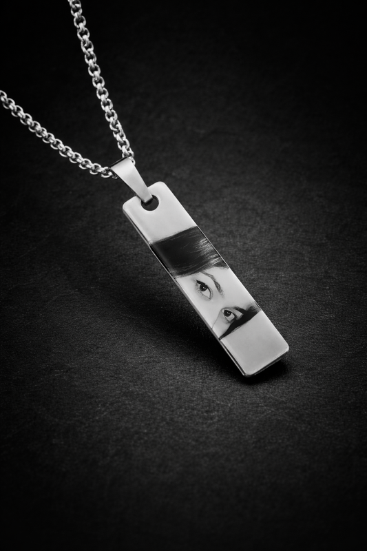 Custom Engraved Eyes Necklace – Personalized Vertical Silver Pendant