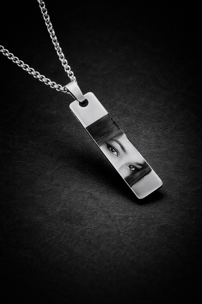 Custom Engraved Eyes Necklace – Personalized Vertical Silver Pendant
