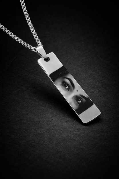 Custom Engraved Eyes Necklace – Personalized Vertical Silver Pendant