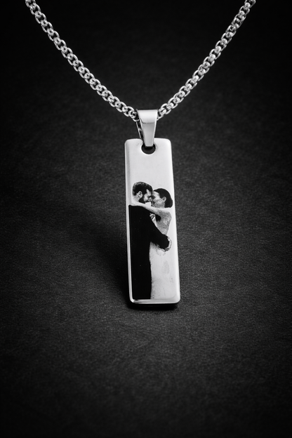 Custom Engraved Eyes Necklace – Personalized Vertical Silver Pendant