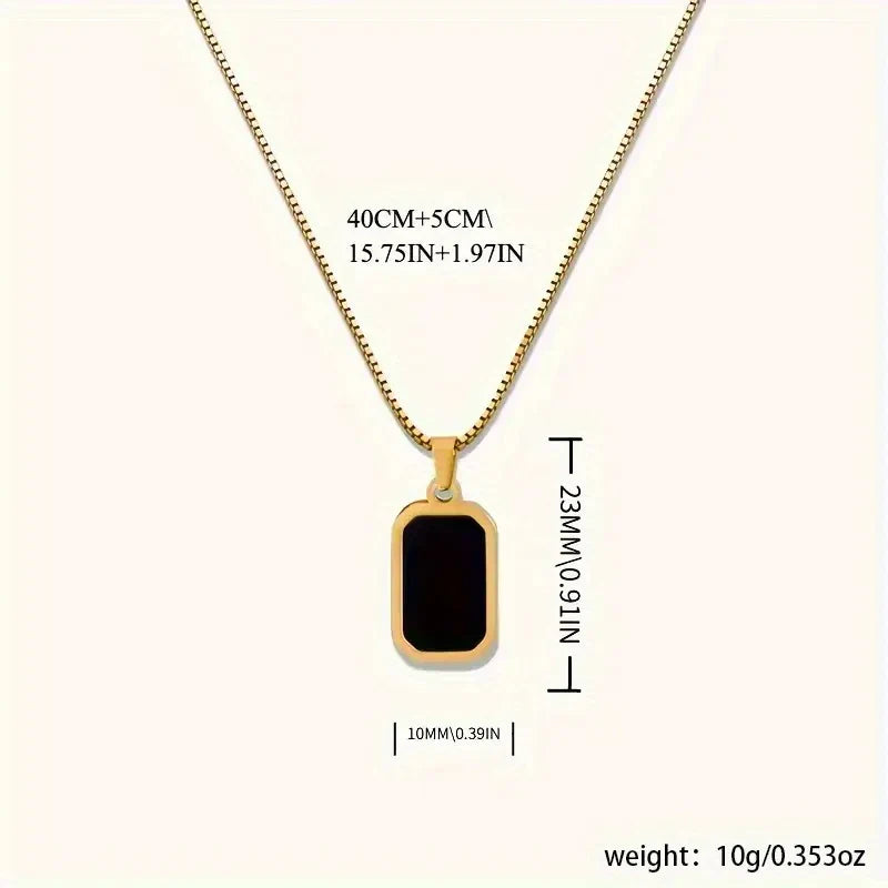 ELEGANT 18K GOLD-PLATED STAINLESS STEEL BLACK RECTANGULAR PENDANT NECKLACE
