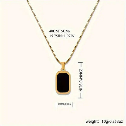 ELEGANT 18K GOLD-PLATED STAINLESS STEEL BLACK RECTANGULAR PENDANT NECKLACE
