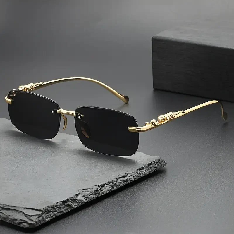 FASHIONABLE LEOPARD PRINT RIMLESS SQUARE SUN GLASSES