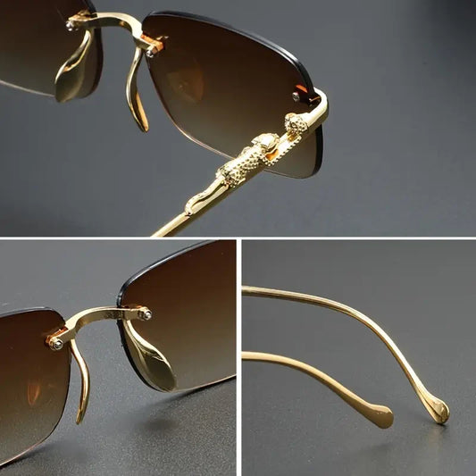 FASHIONABLE LEOPARD PRINT RIMLESS SQUARE SUN GLASSES