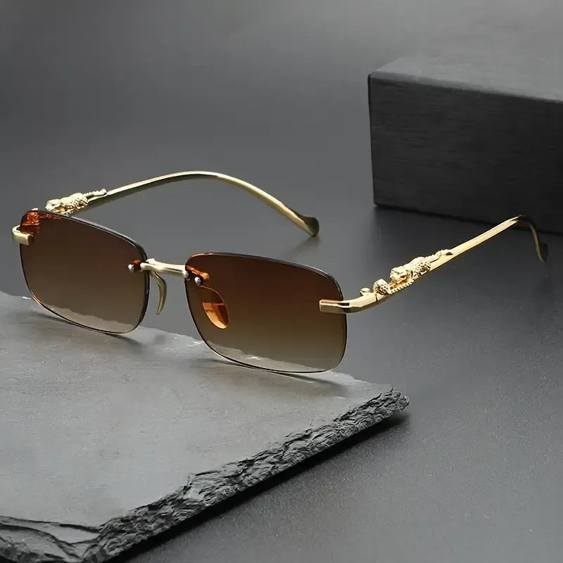 FASHIONABLE LEOPARD PRINT RIMLESS SQUARE SUN GLASSES