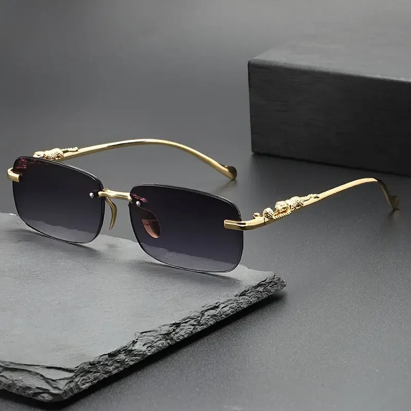 FASHIONABLE LEOPARD PRINT RIMLESS SQUARE SUN GLASSES