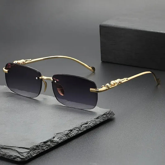 FASHIONABLE LEOPARD PRINT RIMLESS SQUARE SUN GLASSES