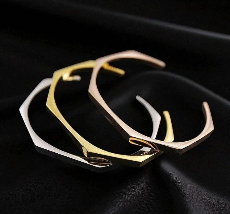 STAINLESS STEEL HEXAGON CUFF BANGLE