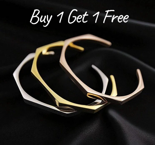 HEXAGON STEEL CUFF BANGLE SET - ZANMATO